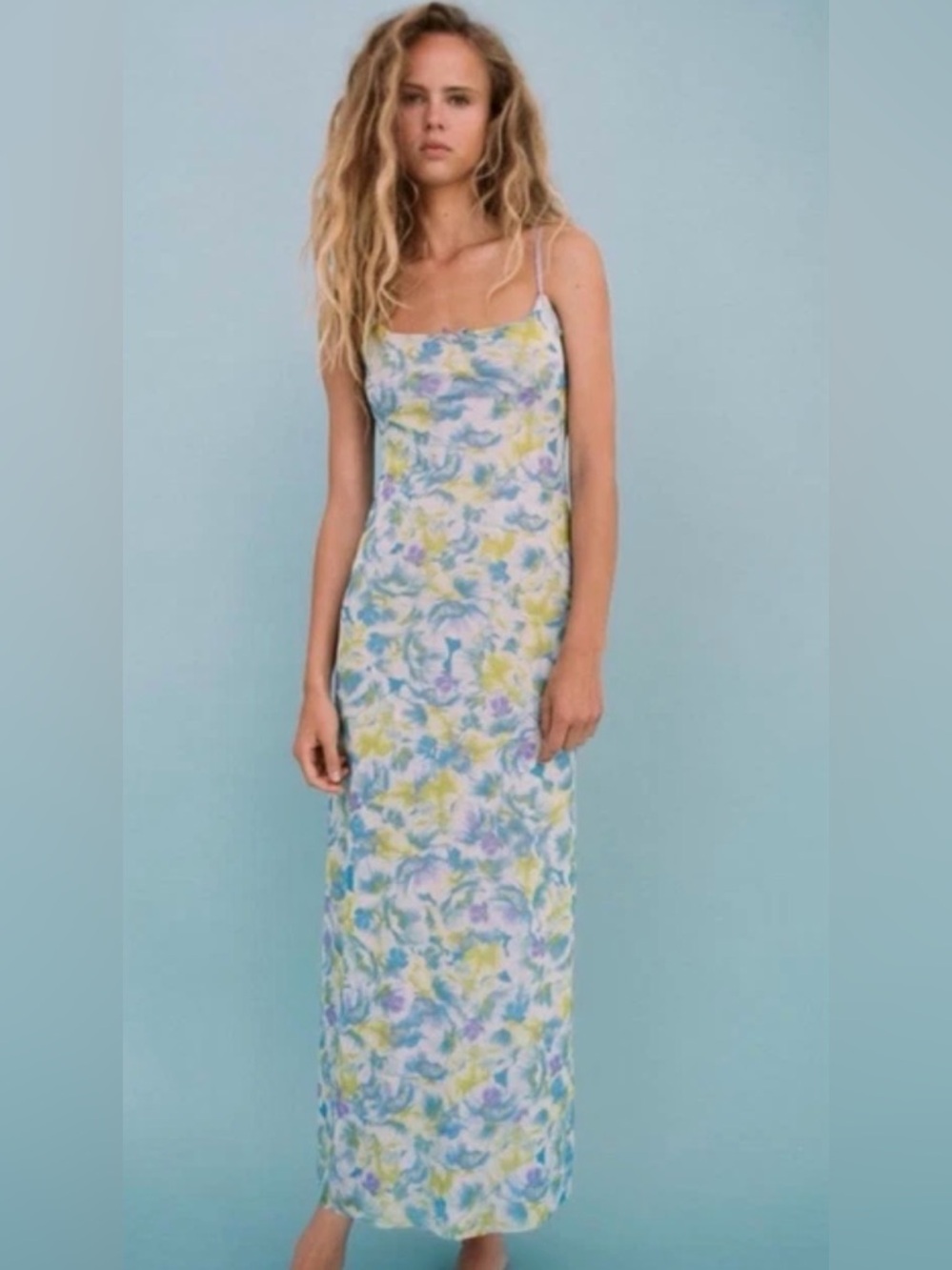 ZARA Floral Mesh Maxi Dress Size S Bodycon Stretch Slip Dress